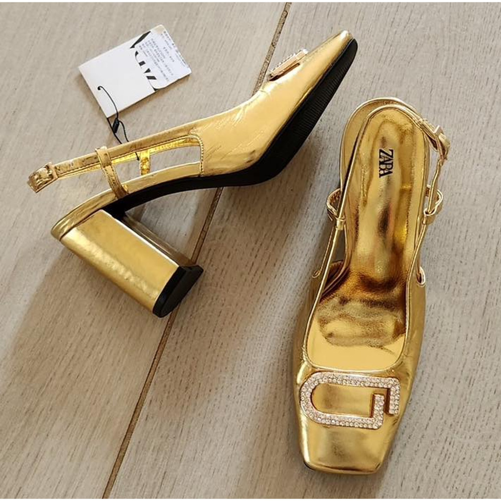 ZARA BLOGGER FAVE!!! Gold Square Toe Slingback Pumps ✨ Size 6.5 & 7.5 NWT - Picture 12 of 16